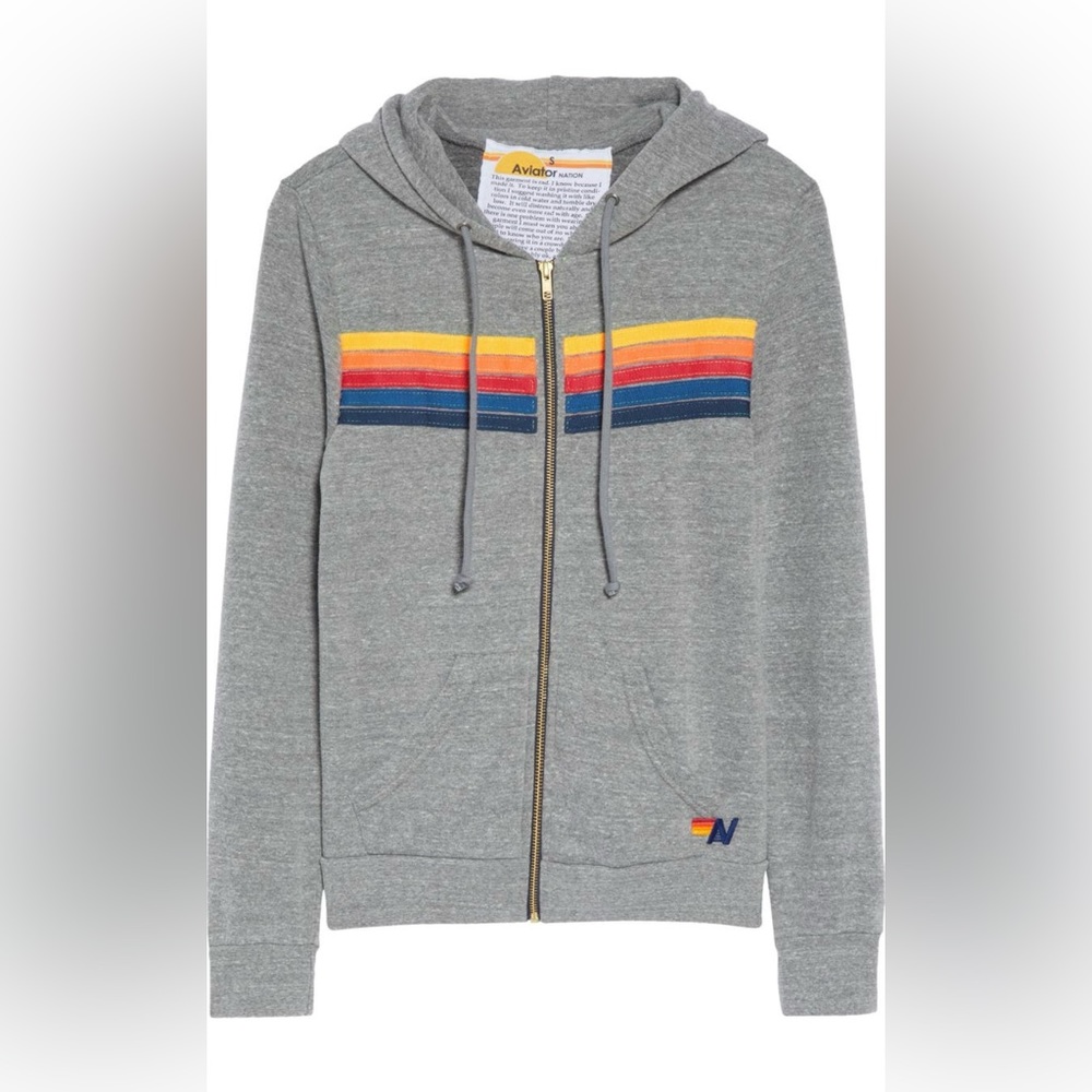 Aviator Nation Gray Hoodie with Multicolor Stripes